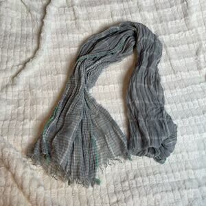 Grey Plaid Fringe Raw Hem Lightweight Scarf‎